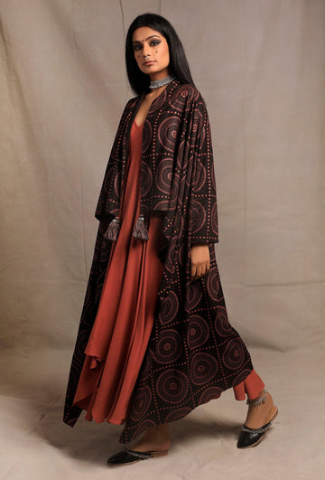 Black Front Open Asymmetrical Printed Shrug